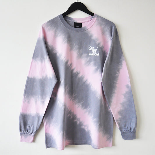 Pink & Grey Stripe Tie-Dye Micro Logo 01 LS T-Shirt